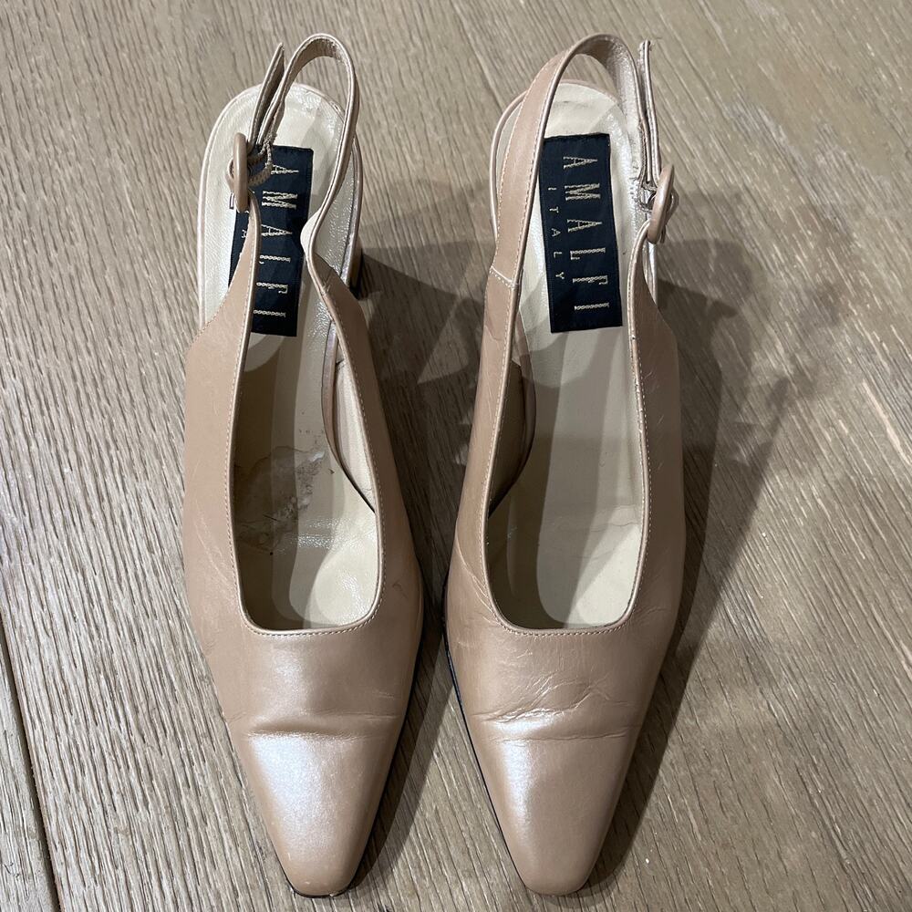 Amalfi Women Sz 7 M Vtg Italian Leather Sling Back Pump Light Gold Nude 3" Heel